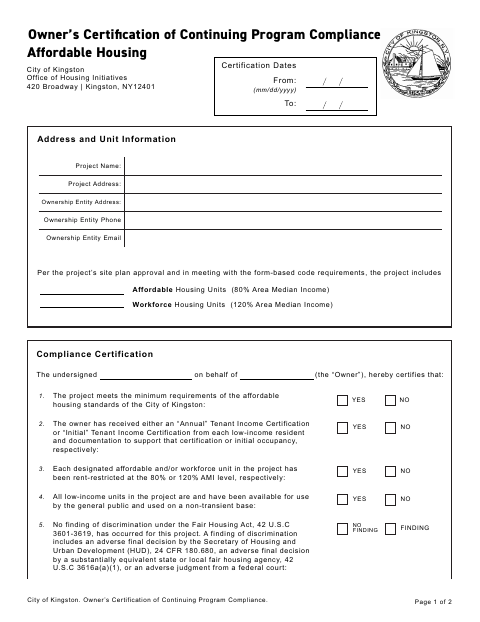 First page of the Owner’s Certification of Continuing Program Compliance