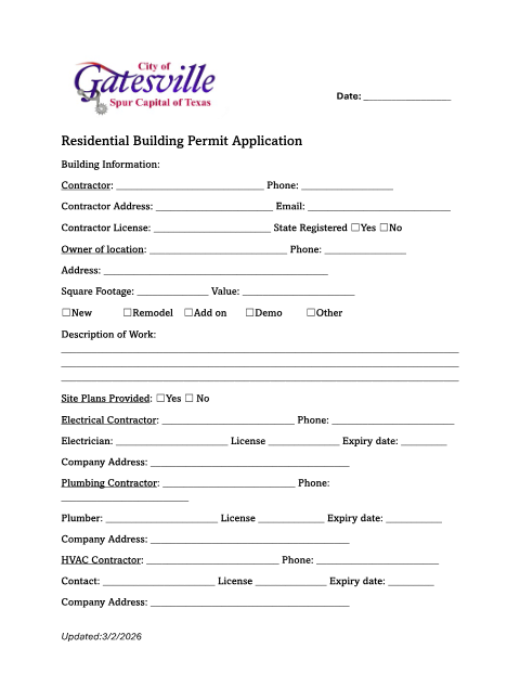 First page of the Residential Building Permit Application