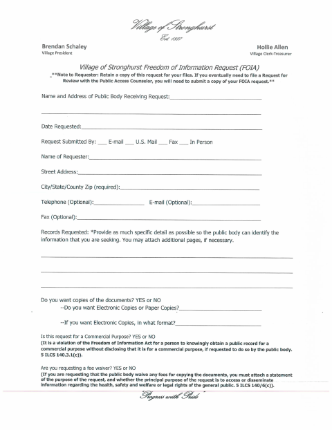 First page of the Freedom of Information Request Form