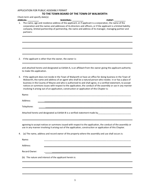 First page of the Application For Public Assembly Permit