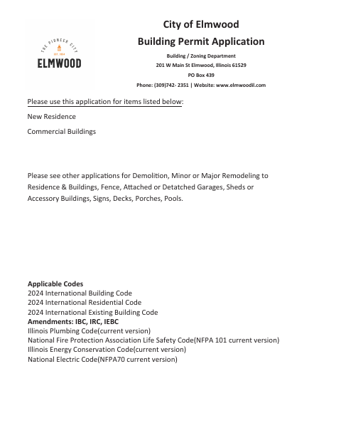 First page of the New Residential and Commercial Building Permit Application