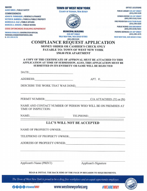 First page of the Compliance Request Application