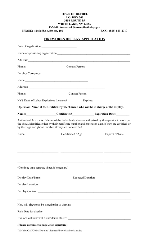 First page of the Fireworks Display Application