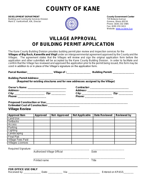 First page of the Village Approval of Building Permit Application