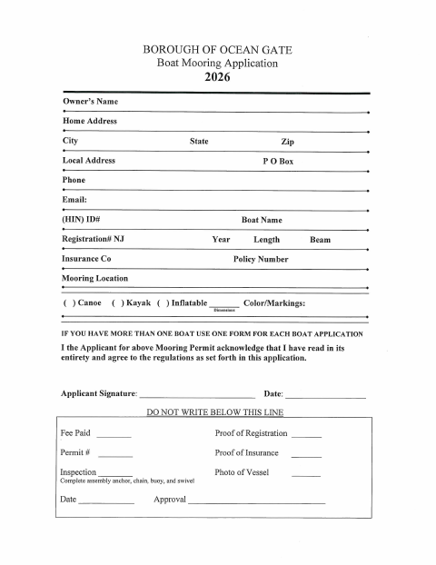 First page of the Boat Mooring Application