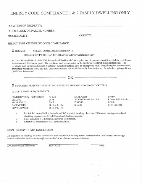 First page of the Energy Code Compliance for One- and Two-Family Dwellings