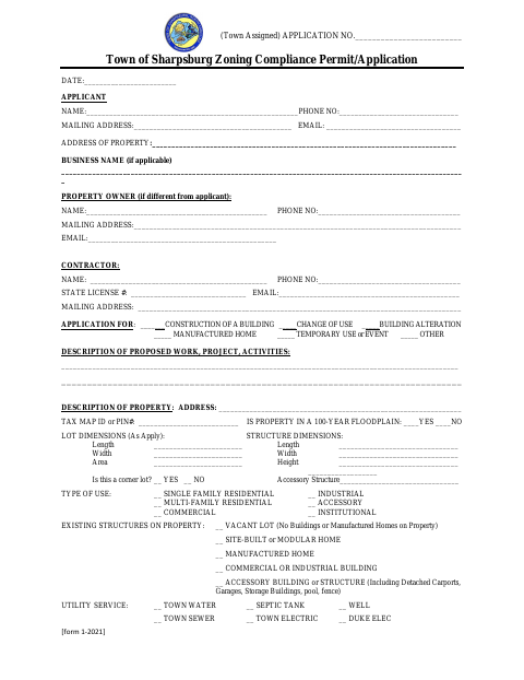 First page of the Zoning Compliance Permit/Application