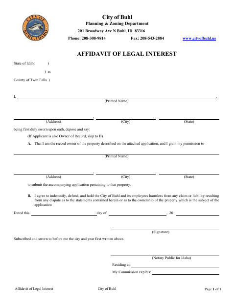 First page of the Affidavit of Legal Interest
