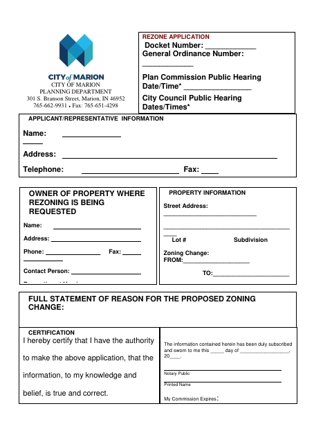 First page of the Rezoning Application