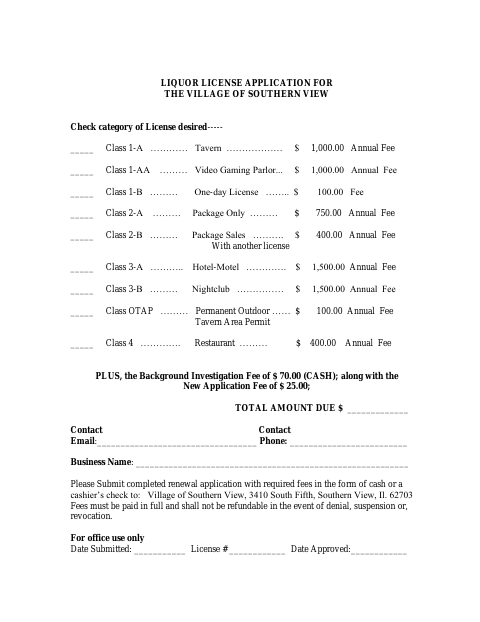 First page of the Liquor License Application