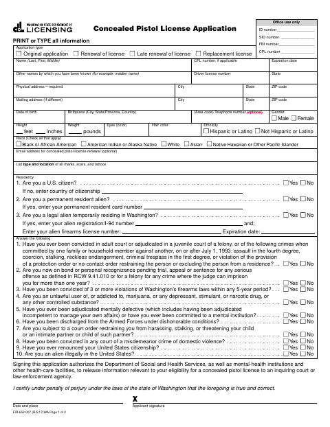 First page of the Concealed Pistol License Application