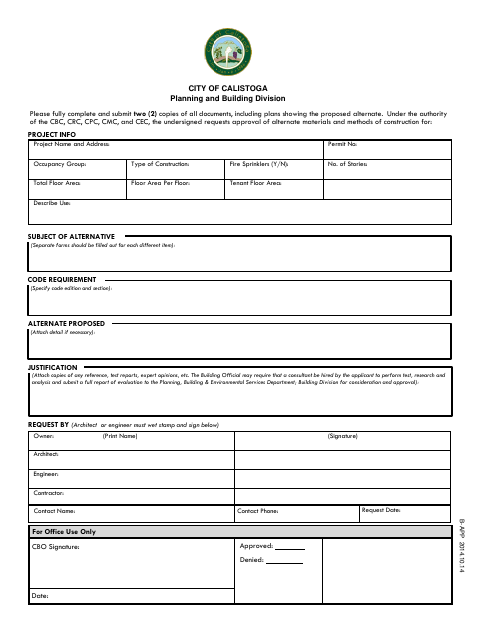 First page of the Alternate Means and Methods