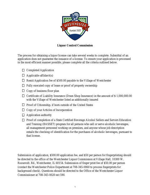 First page of the Retail Liquor License Application