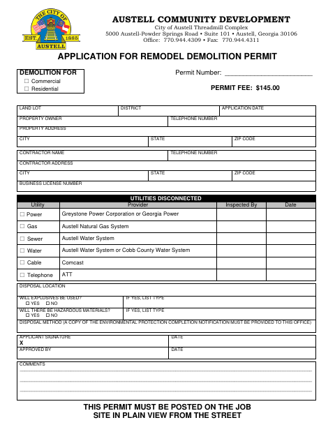 First page of the Application for Remodel Demolition Permit