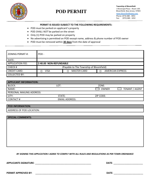 First page of the POD Permit