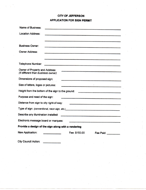 First page of the Application for Sign Permit