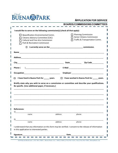 First page of the Application for Service Boards, Commissions, and Committees