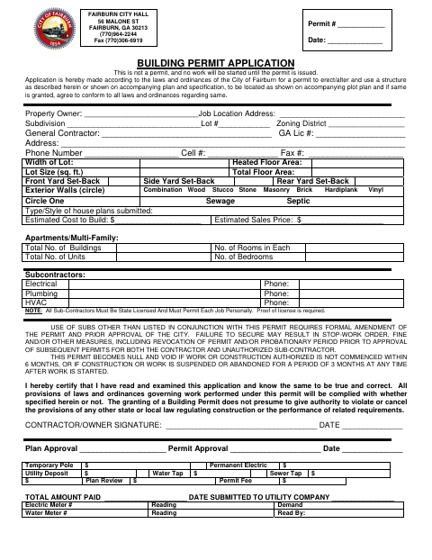 First page of the Residential Building Permit Application