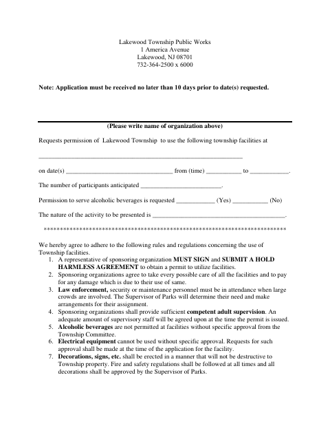 First page of the Park Application Organization