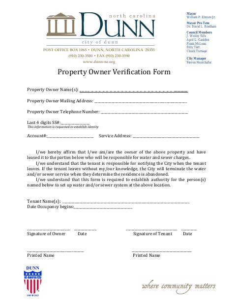 First page of the Property Owner Verification Form