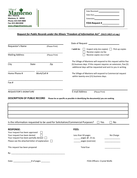 First page of the Request for Public Records