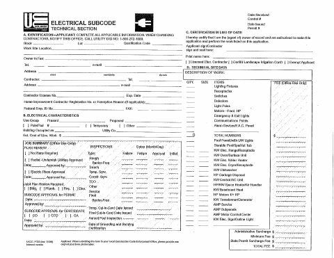 First page of the Electrical Permit Application