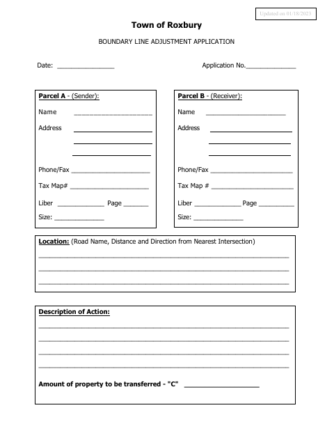 First page of the Boundary Line Adjustment Application