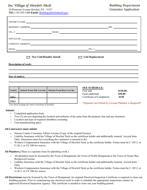 First page of the Generator Application