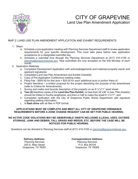 First page of the Land Use Plan Amendment Application and Checklist