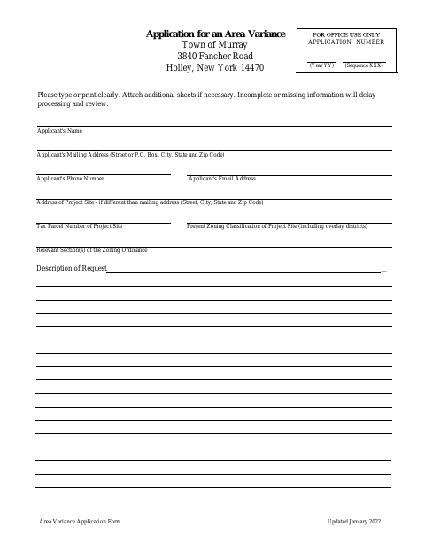 First page of the Area Variance Application