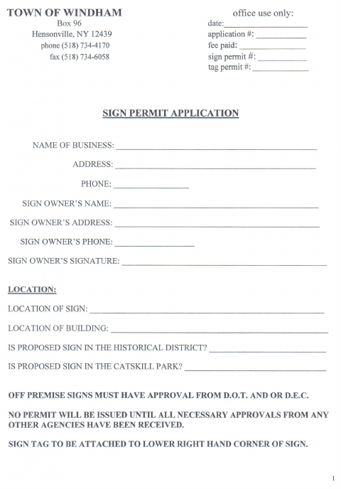 First page of the Sign Permit Application