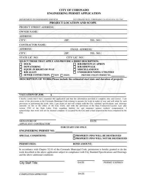 First page of the Right-of-Way Permit Application