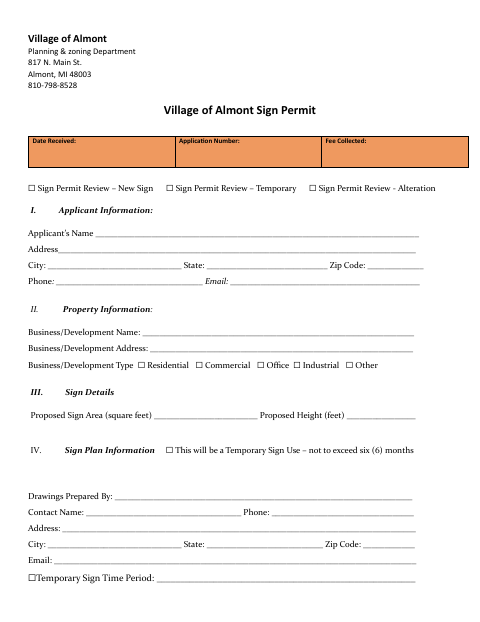 First page of the Sign Permit Application