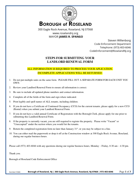 First page of the Landlord Registration Renewal