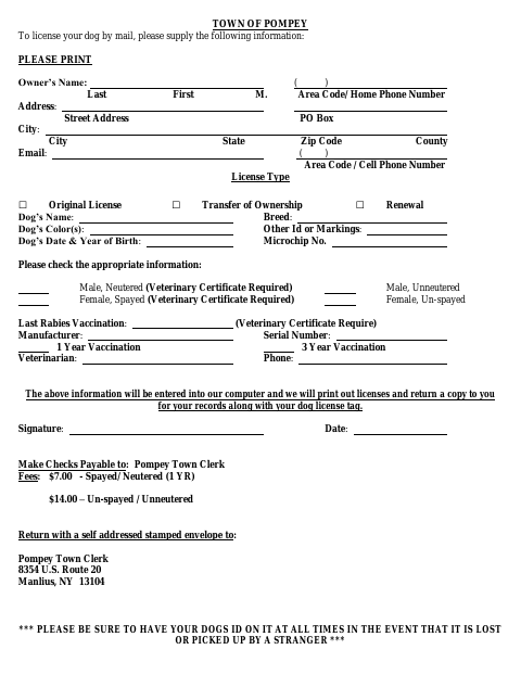First page of the Dog License Application