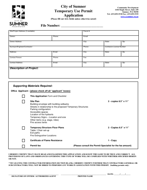First page of the Temporary Use Permit Application