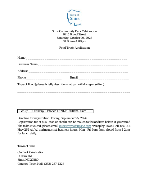 First page of the Food Truck Application