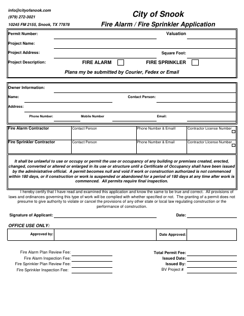 First page of the Fire Alarm / Fire Sprinkler Application
