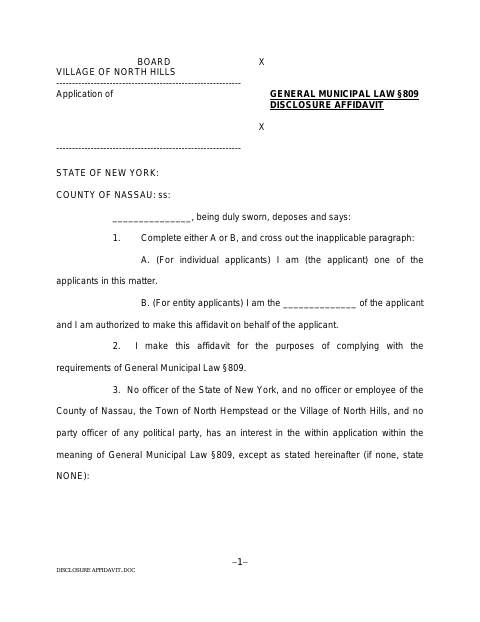 First page of the Disclosure Affidavit