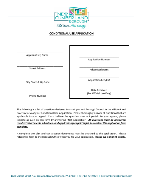 First page of the Conditional Use Application