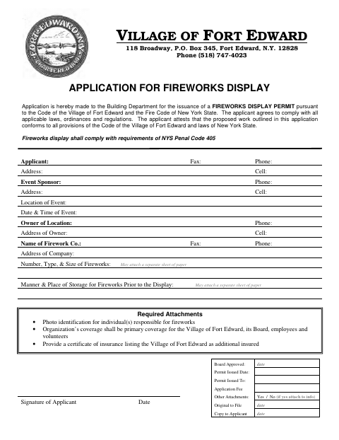 First page of the Application for Fireworks Display