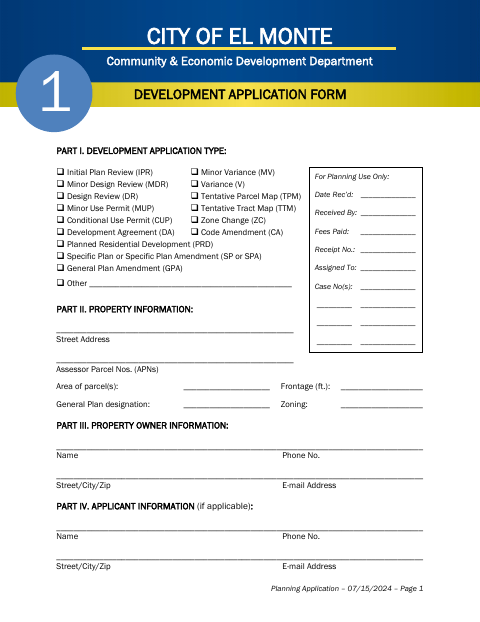 First page of the Planning Application