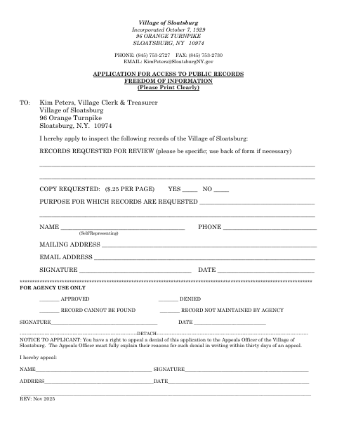 First page of the Application for Access to Public Records