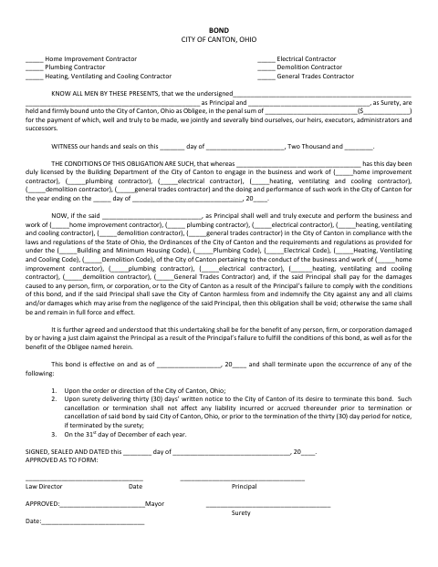 First page of the Contractor Bond Form