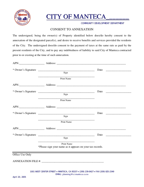 First page of the Consent to Annexation