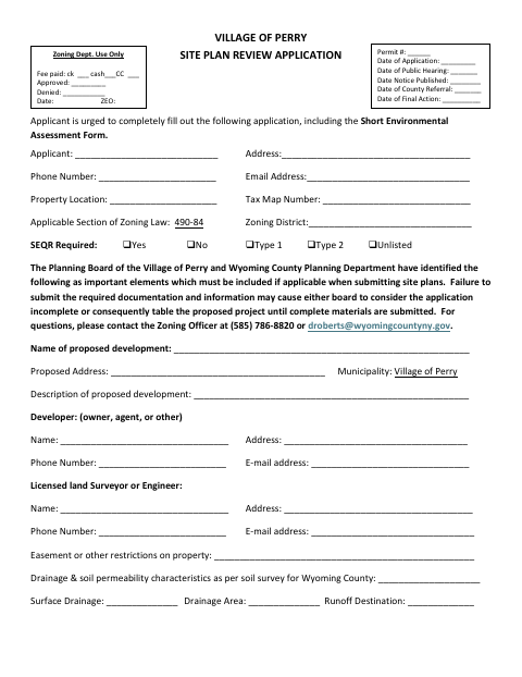 First page of the Site Plan Review Application