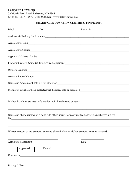 First page of the Charitable Donation Clothing Bin Permit