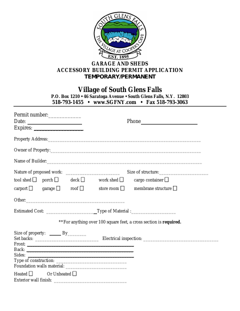 First page of the Garage and Sheds Accessory Building Permit Application
