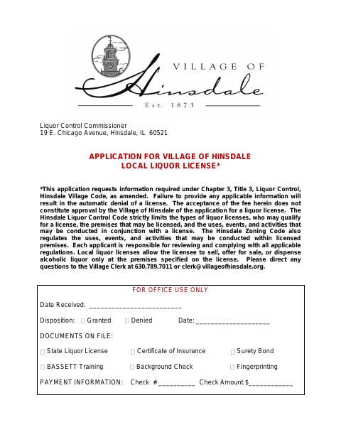 First page of the Liquor License Application