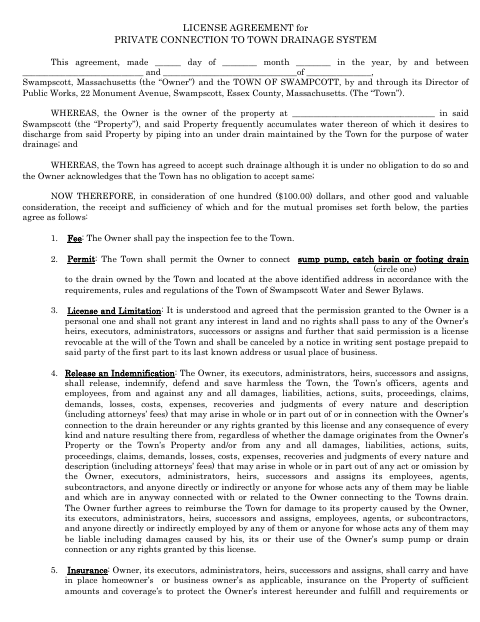 First page of the Private Drain Connection Agreement